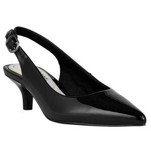 Easy Street Women's Faye Slingback Kitten Heel Pumps Black Patent Size 8 1/2